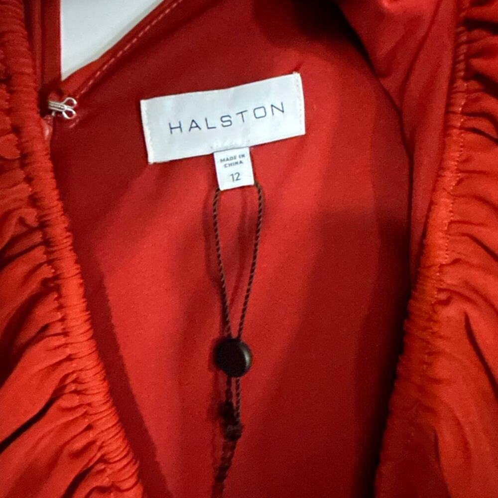 HALSTON $495 Baylee Rust Shirred Jersey Cutout Column Gown Size 12 - Picture 5 of 7